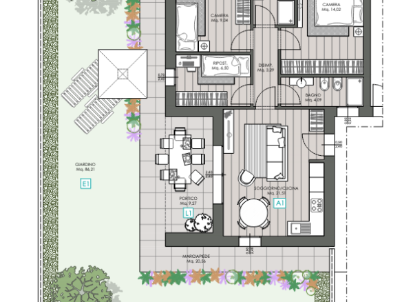 Coriano Nuova costruzione piano terra 2 camere bagno giardino garage